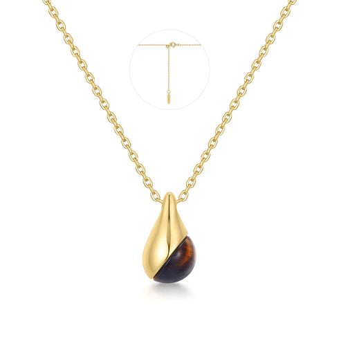 Gold Tiger Eye Droplet Pendant Necklace